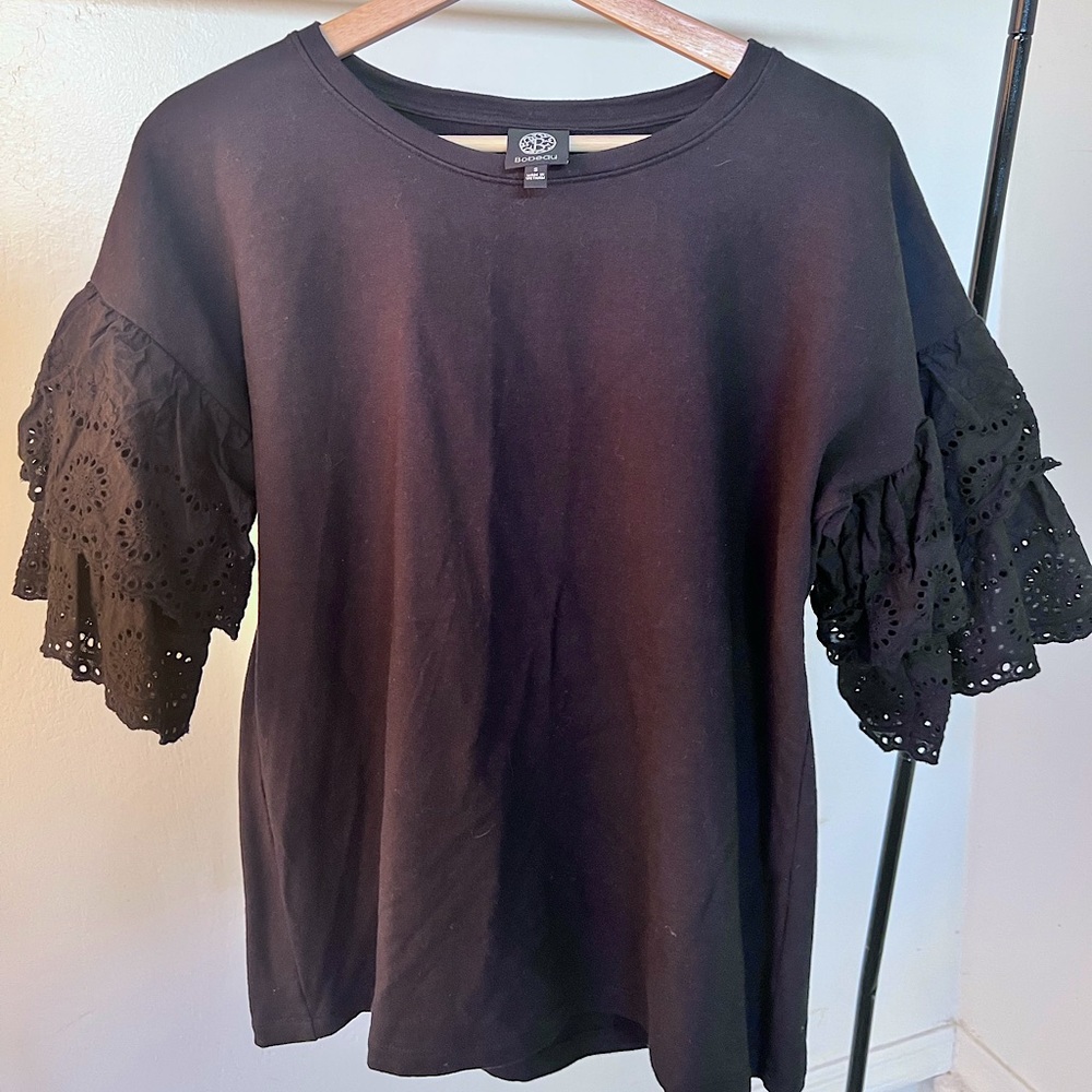 Bobeau Black Ruffle Tshirt with Ruffle Sleeves Size S